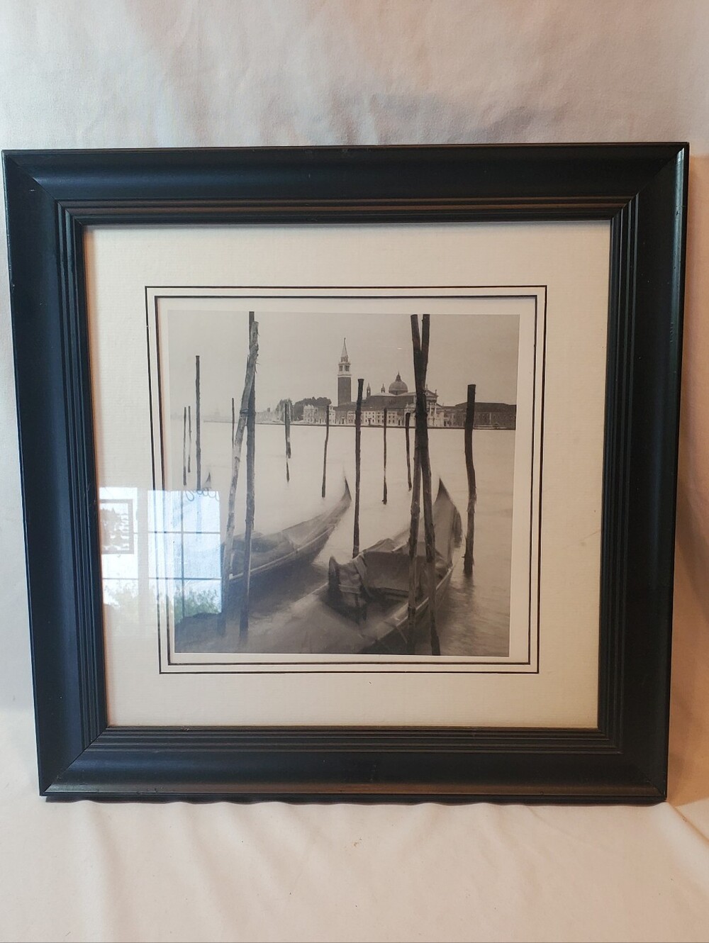 Venetian Gondola "The View" Vtg 2003 Framed Black Wall Art Print with Cream Mat